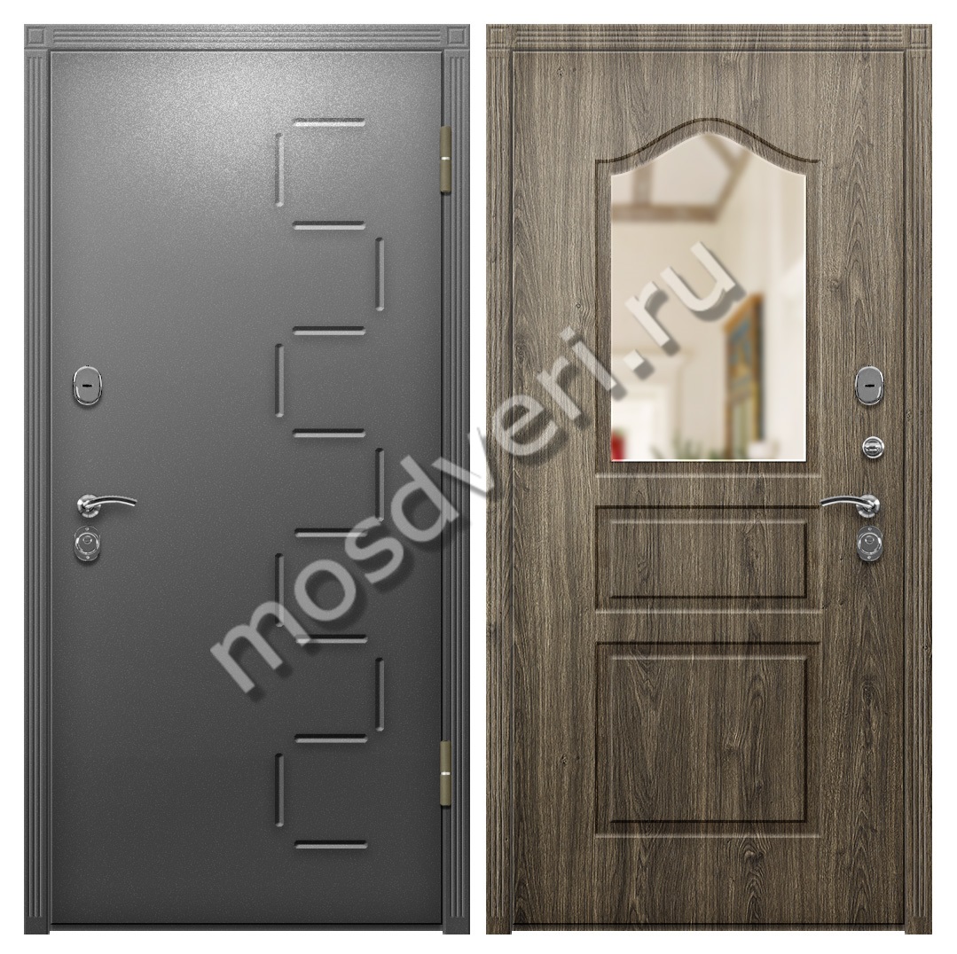 Входная дверь в коттедж с зеркалом МДФ+порошок - купить от производителя Мосдвери Входная дверь в коттедж с зеркалом МДФ+порошок