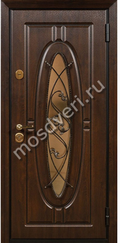 Дверь с массивом дерева MD-70 с овальным стеклом и ковкой - купить от производителя Мосдвери Дверь с массивом дерева MD-70 с овальным стеклом и ковкой